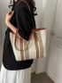 Striped Pattern Square Bag Medium Double Handle