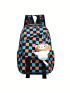 Plaid Pattern Classic Backpack Nylon With Bag Charm