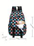 Plaid Pattern Classic Backpack Nylon With Bag Charm