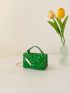 Quilted Square Bag Mini Flap Green