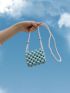 Mini Square Bag Beaded Design Faux Pearl Decor