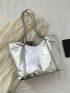 Zipper Shoulder Tote Bag Double Handle Metallic PU Funky