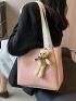 Medium Shoulder Double Handle Solid Color With Bag Charm