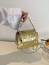 Mini Square Bag Crocodile Embossed Faux Pearl Decor Chain Strap