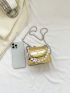 Mini Square Bag Crocodile Embossed Faux Pearl Decor Chain Strap