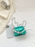 Mini Square Bag Crocodile Embossed Faux Pearl Decor Chain Strap