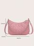 Stitch Detail Chain Baguette Bag Pink Fashion