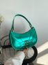 Buckle Decor Baguette Bag Metallic Green