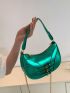 Buckle Decor Baguette Bag Metallic Green