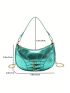 Buckle Decor Baguette Bag Metallic Green