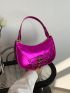 Buckle Decor Baguette Bag Metallic Hot Pink