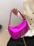 Buckle Decor Baguette Bag Metallic Hot Pink