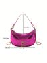 Buckle Decor Baguette Bag Metallic Hot Pink