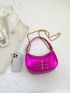 Buckle Decor Baguette Bag Metallic Hot Pink