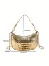 Buckle Decor Hobo Bag Metallic PU Funky Chain