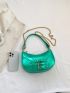 Buckle Decor Baguette Bag Metallic Green