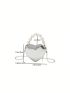 Faux Pearl Decor Novelty Bag Heart Design Crocodile Embossed