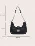 Studded Decor Hobo Bag Small Black