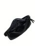 Metal Decor Litchi Embossed Baguette Bag Genuine Leather