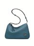 Metal Decor Litchi Embossed Baguette Bag Genuine Leather