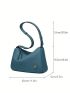 Metal Decor Litchi Embossed Baguette Bag Genuine Leather