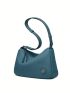 Metal Decor Litchi Embossed Baguette Bag Genuine Leather