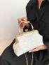 Small Dome Bag Beige Metal Decor Top Handle For Daily