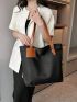 Letter Patch Shoulder Tote Bag Large Capacity For Work