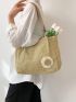 Small Straw Bag Flower Decor Double Handle For Vacation