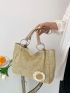 Small Straw Bag Flower Decor Double Handle For Vacation