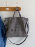 Gray Top Handle Bag Letter Print Double Handle For Daily