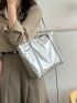 Zipper Shoulder Tote Bag Double Handle Metallic PU Funky