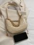 Crocodile Embossed Hobo Bag Chain Decor Top Handle For Daily