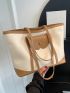 Medium Shoulder Tote Bag Colorblock Pocket Front Double Handle For Work