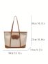 Medium Shoulder Tote Bag Colorblock Pocket Front Double Handle For Work