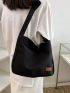 Letter Patch Hobo Bag Black Top Handle For Work