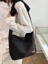 Letter Patch Hobo Bag Black Top Handle For Work