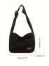 Letter Patch Hobo Bag Black Top Handle For Work