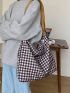 Large Hobo Bag Gingham Pattern Top Handle For Daily