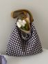 Large Hobo Bag Gingham Pattern Top Handle For Daily