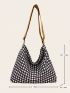 Large Hobo Bag Gingham Pattern Top Handle For Daily