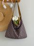 Large Hobo Bag Gingham Pattern Top Handle For Daily