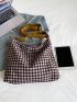 Large Hobo Bag Gingham Pattern Top Handle For Daily