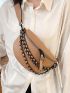 Crocodile Embossed Fanny Pack Chain Decor Adjustable Strap For Daily