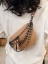 Crocodile Embossed Fanny Pack Chain Decor Adjustable Strap For Daily