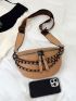 Crocodile Embossed Fanny Pack Chain Decor Adjustable Strap For Daily