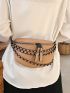 Crocodile Embossed Fanny Pack Chain Decor Adjustable Strap For Daily