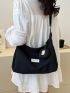 Letter Patch Hobo Bag Black With Coin Purse For Daily