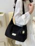 Letter Patch Hobo Bag Black With Coin Purse For Daily