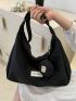 Letter Patch Hobo Bag Black With Coin Purse For Daily